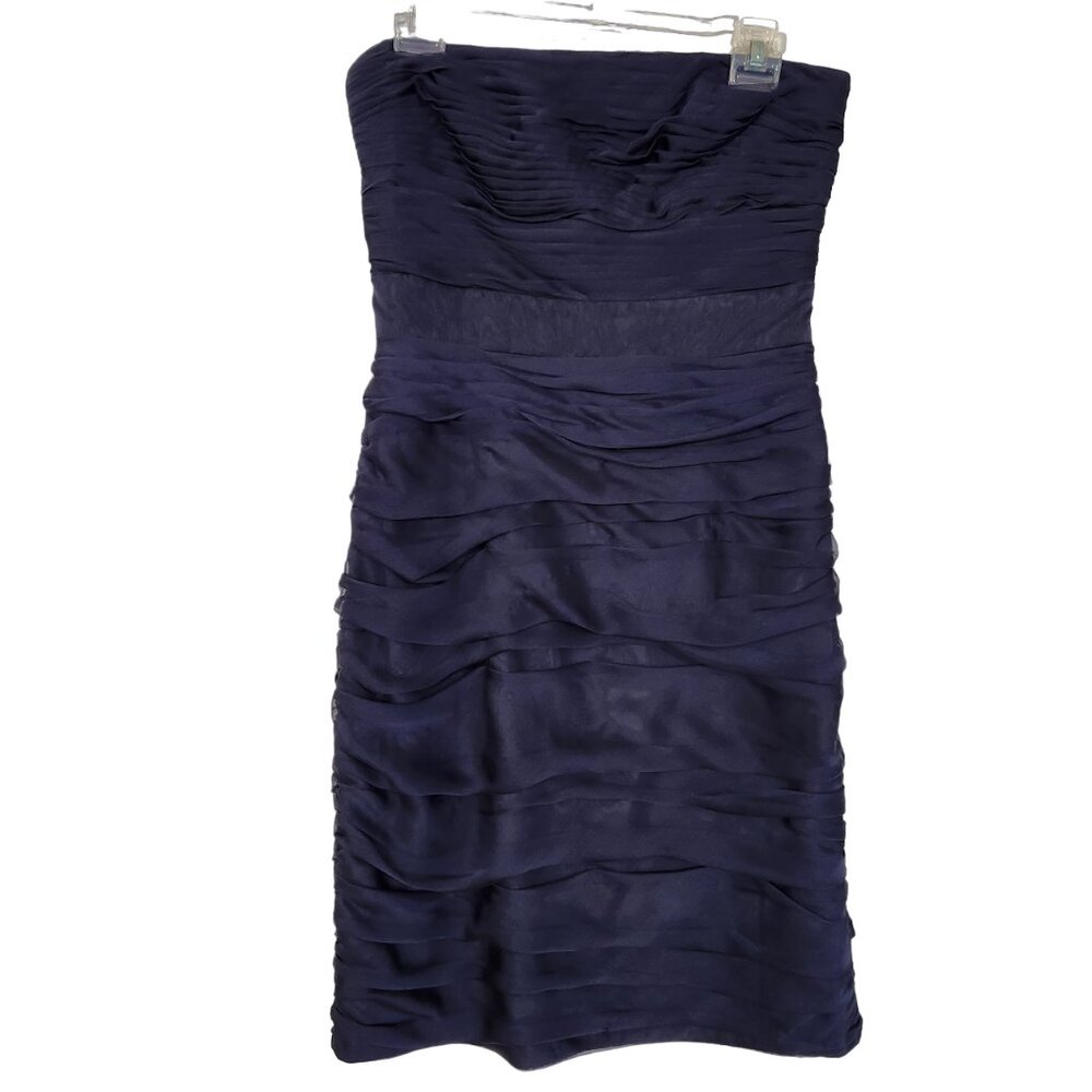 Monique Lhuillier Bridesmaid Dress 6 Strapless Formal Evening Navy Blue Ruched